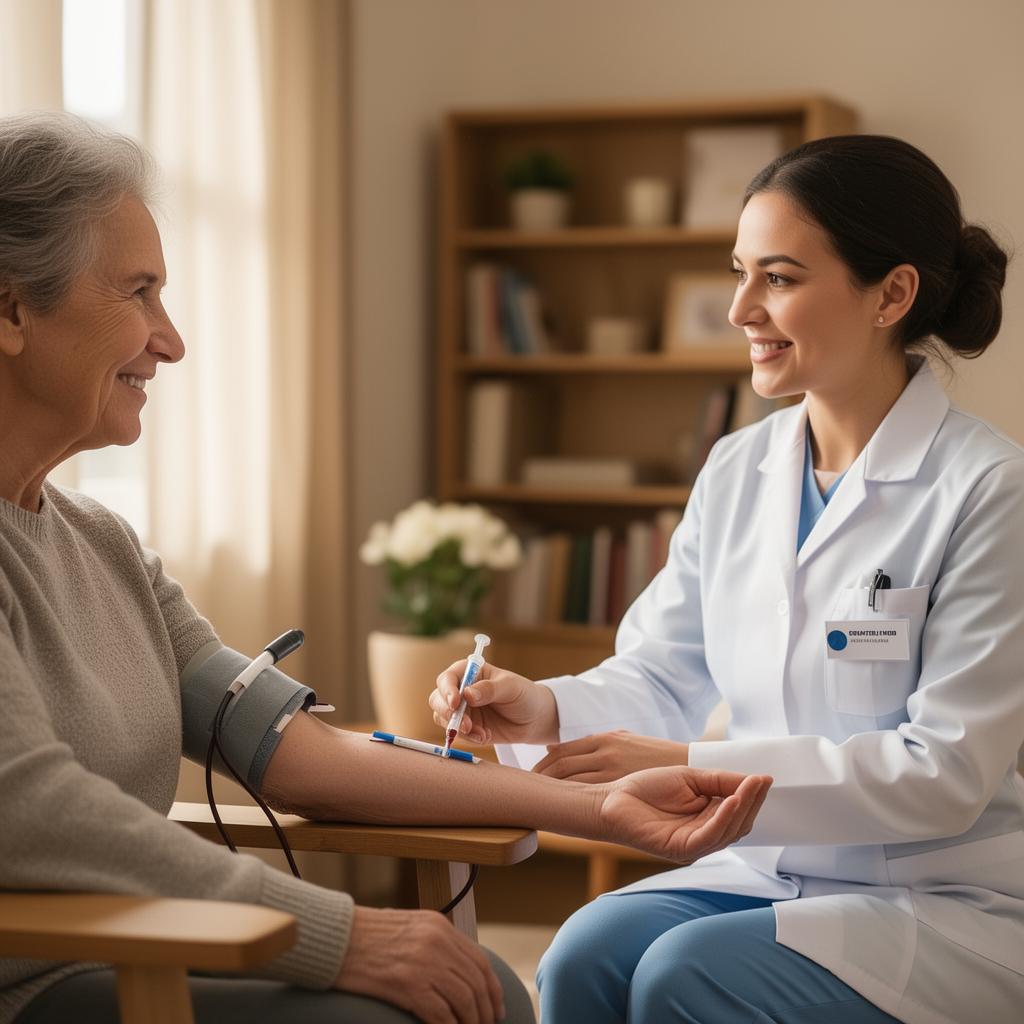 Phlebotomist visiting a patient at home